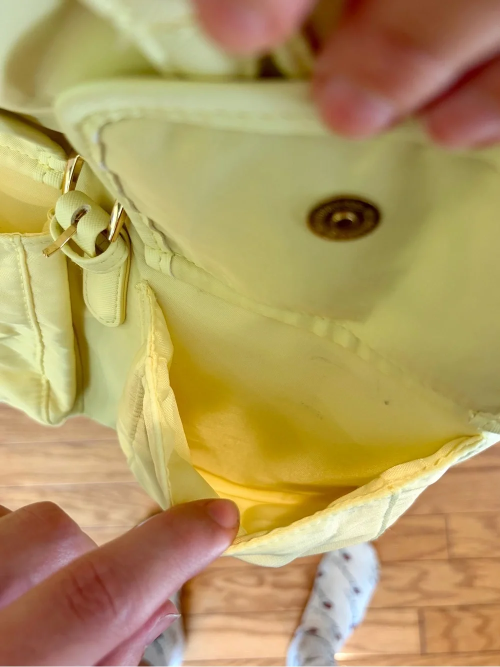 Year of Ours Yellow Nylon Drawstring Backpack Gold Hardware Utility Pockets